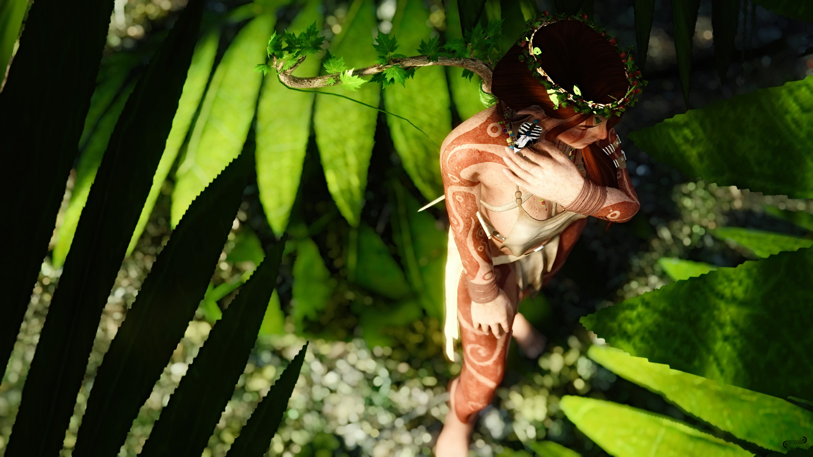 les, tráva, džungle, ENB, strom, list, rostlina, dívka, zábava, videohry, Skyrim, screenshoty, organismus, modding, pcgaming, hledík, tetrodoxin, staré svitky, mods, snapdragonenb, elderscrollsv