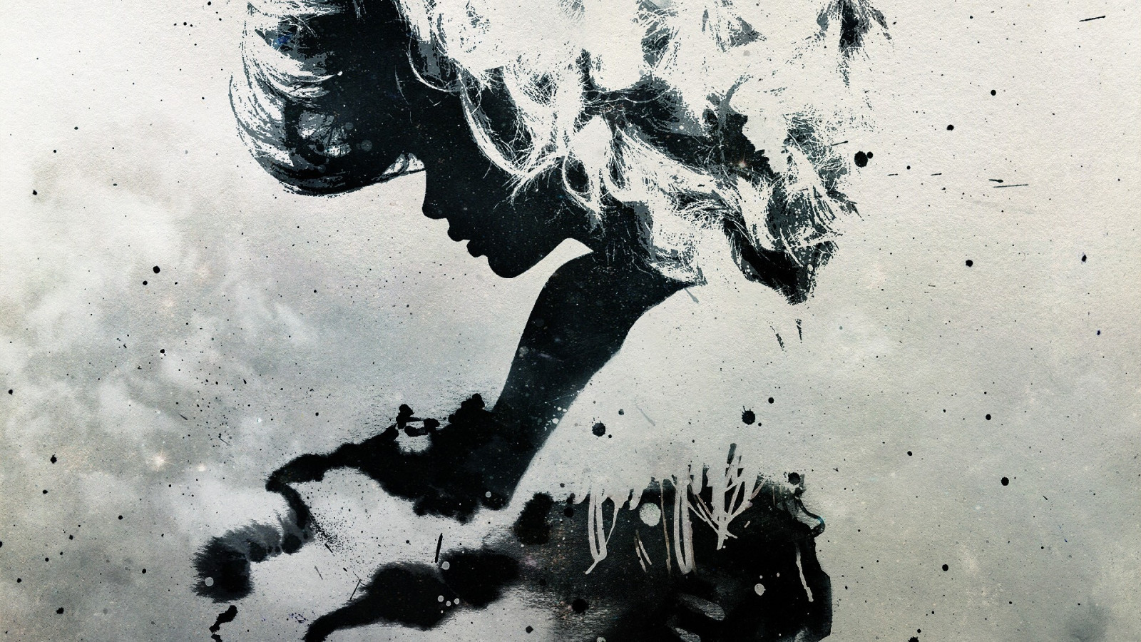 disegno, nero, illustrazione, donne, monocromo, opera d'arte, silhouette, profilo, vernice splatter, Alex Cherry, ARTE, schizzo