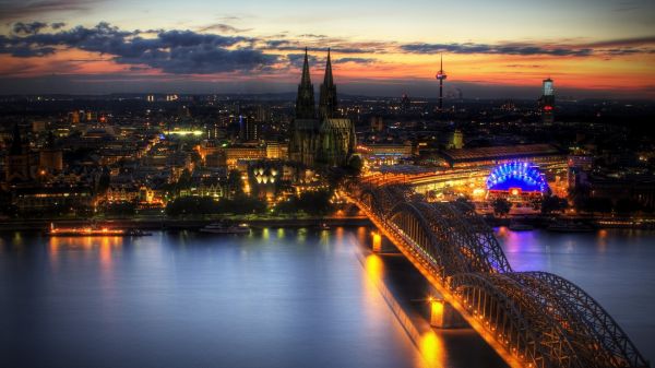 lights, city, cityscape, night, sunlight, sunset
