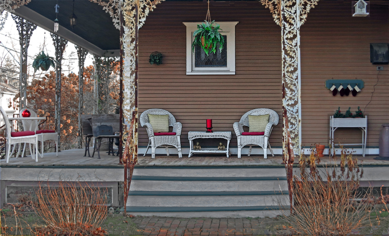 Wallpaper Christmas, red, stairs, Victorian, porch, buckscountypa