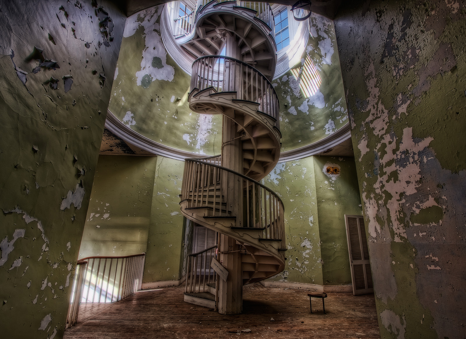 městský, detail, opuštěný, architektura, NEMOCNICE, spirála, Virginie, schodiště, rozklad, badatel, schodiště, opustit, západní, azyl, HDR, Staunton, urbex, Dejarnette, Weststate