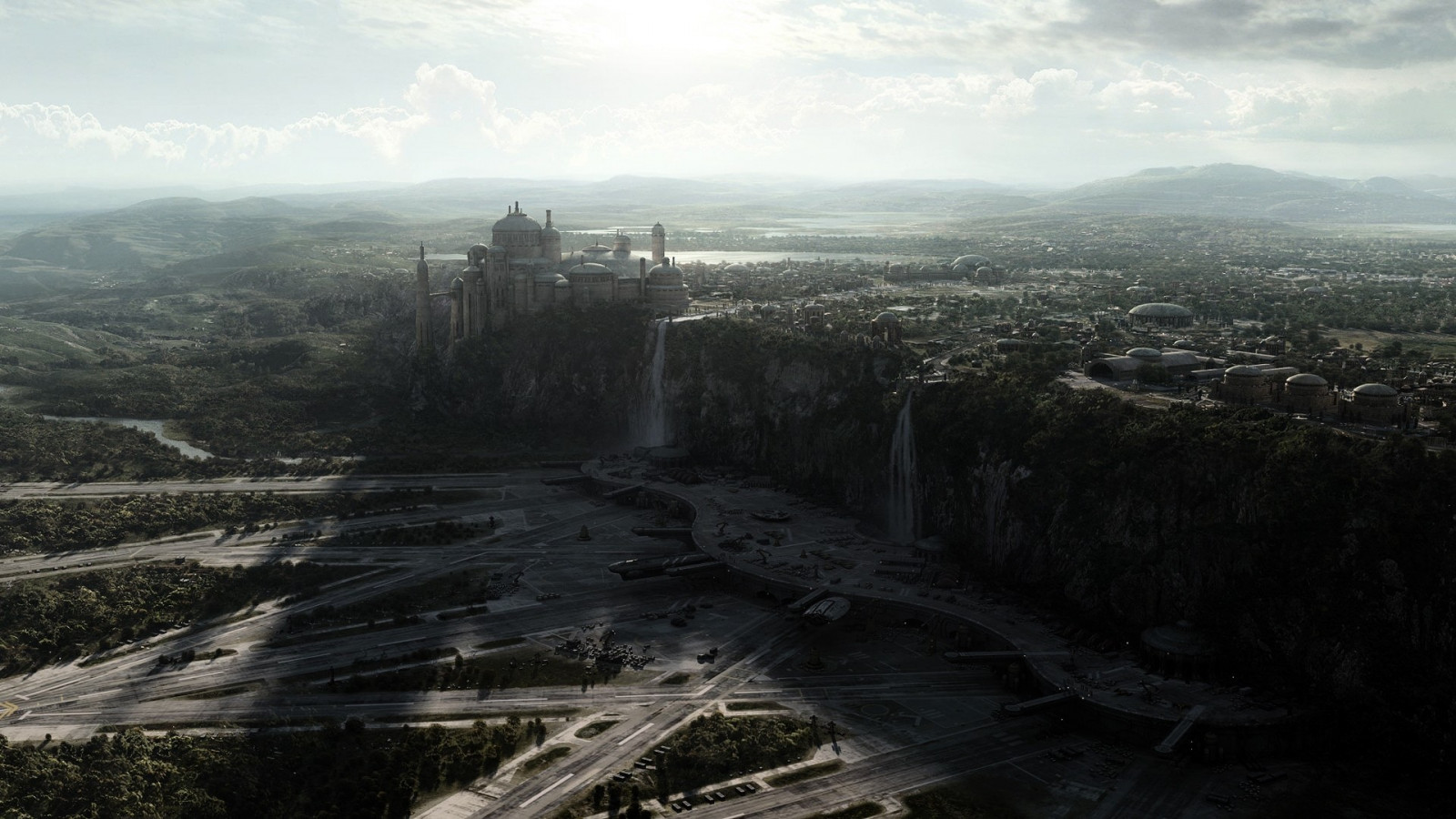 krajina, Hvězdné války, digitální umění, kopec, kosmodrom, Naboo, Theed, Terén, hora, mezník, atmosférický jev, letecké snímkování