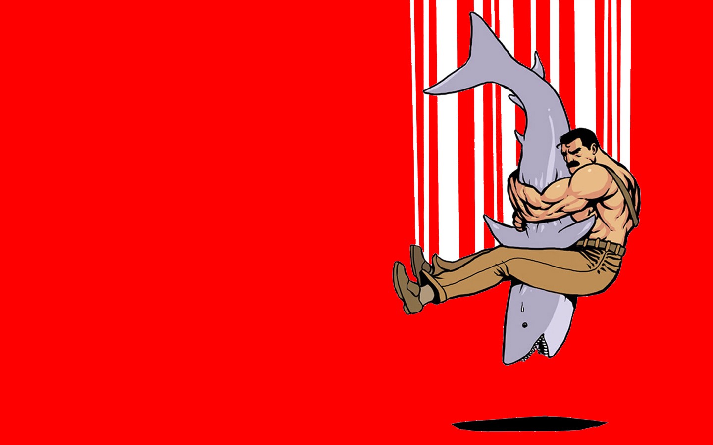 hombres, ilustración, Fondo simple, tiburón, Minimalismo, Obra de arte, Fondo rojo, dibujos animados
