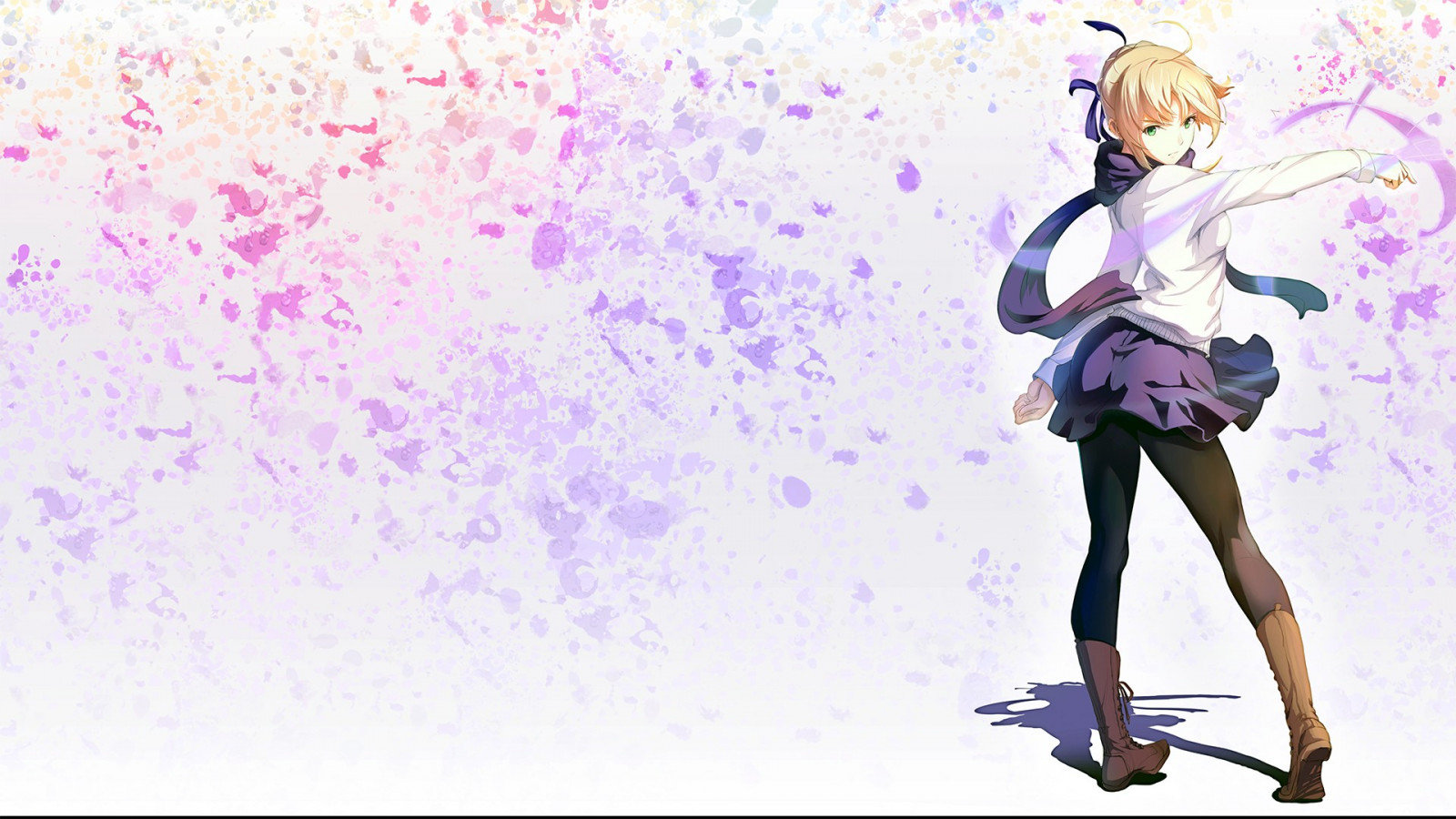 ilustrace, blondýnka, anime, anime dívky, zelené oči, kreslená pohádka, šátek, Šavle, osud Series