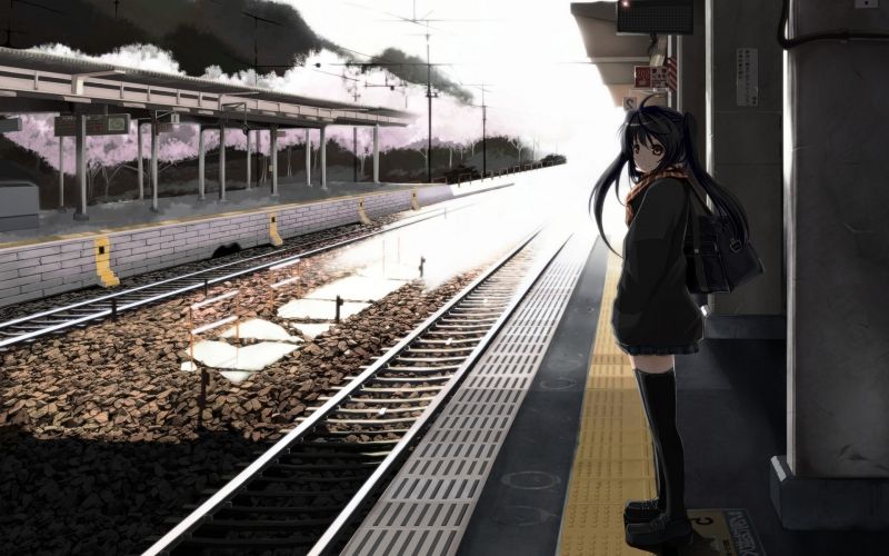 anime, anime dívky, vlakové nádraží, vozidlo, vlak, Původní znaky anime, anime dívky, vlakové nádraží, vozidlo, vlak, Původní znaky