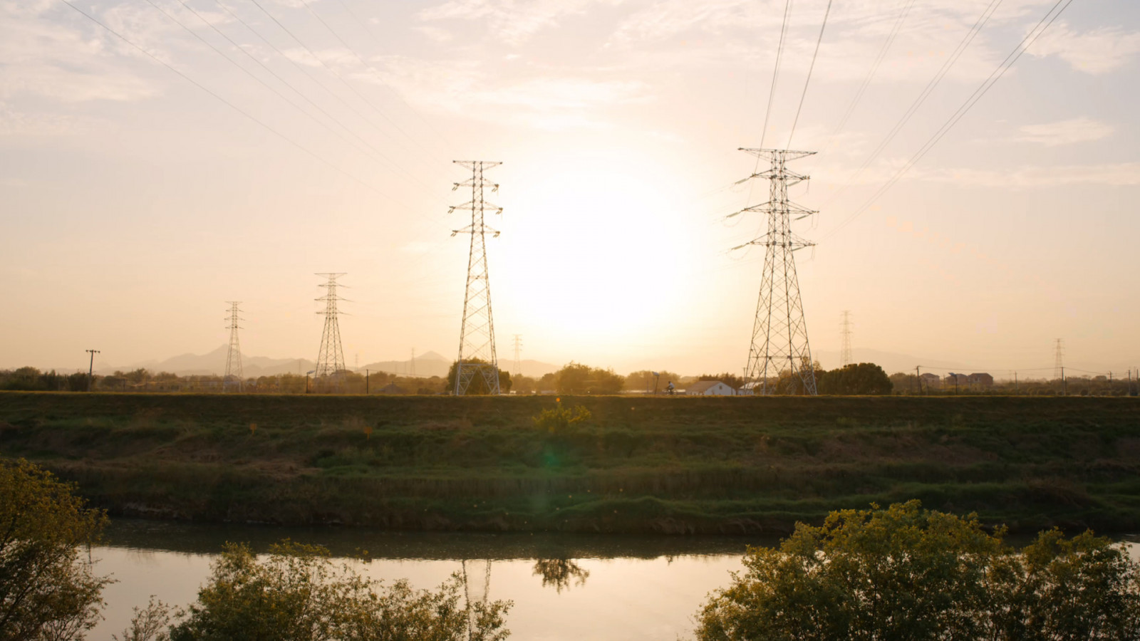 řeka, Čína, město, svítání