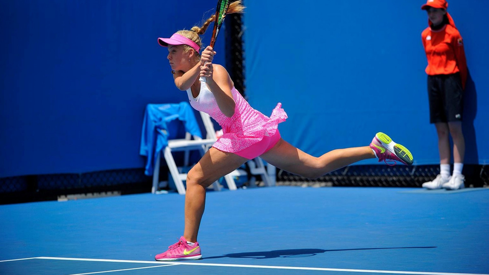 sport, tennis, tennisketsjere, Katie Swan, ydeevne, 1920x1080 px, scenekunst, jublende, akrobatik