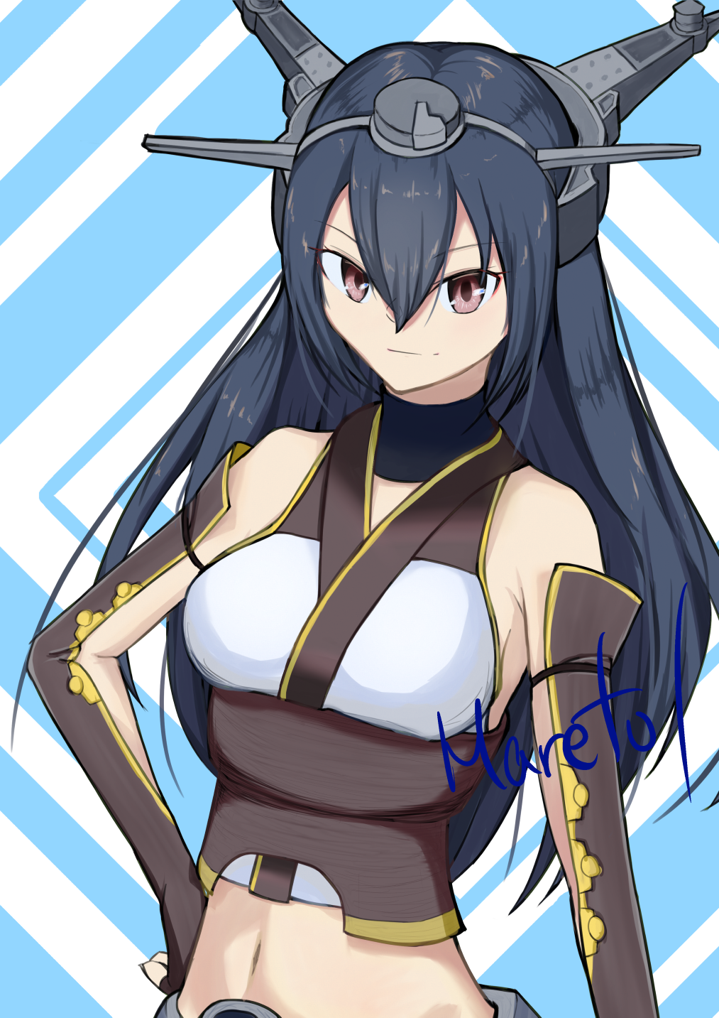 anime, anime dívky, Kantai Collection, Nagato KanColle, dlouhé vlasy, černé vlasy, sólo, umělecká díla, digitální umění, fan art