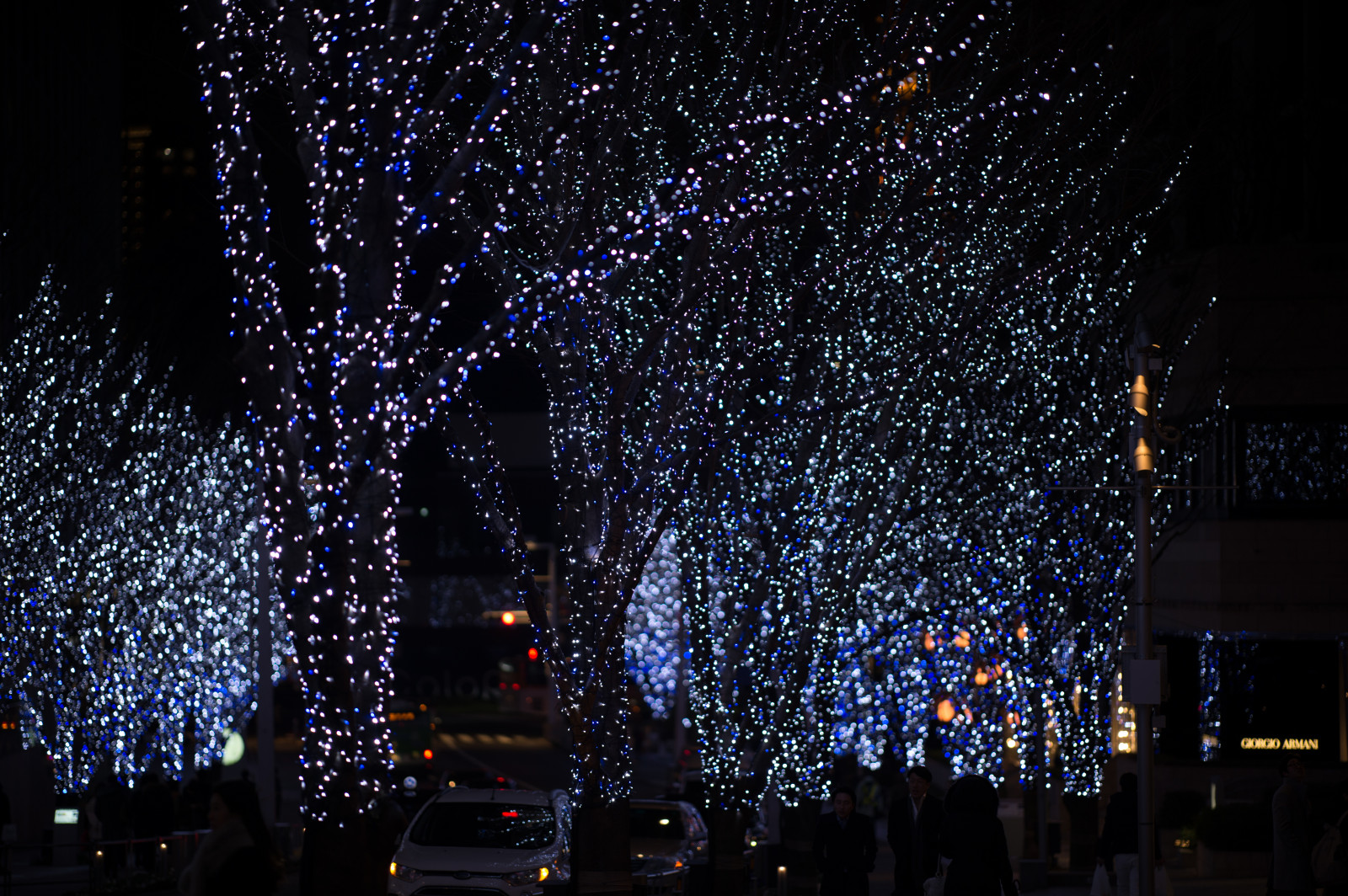 Japonsko, noc, Nikon, Vánoční osvětlení, Tokio, půlnoc, jp, světlo, NIKKOR, osvětlení, tma, afs105mmf14eed, afsnikkor105mmf14eed, df, Roppongi, roppongihills, keyakizaka, vánoční dekorace