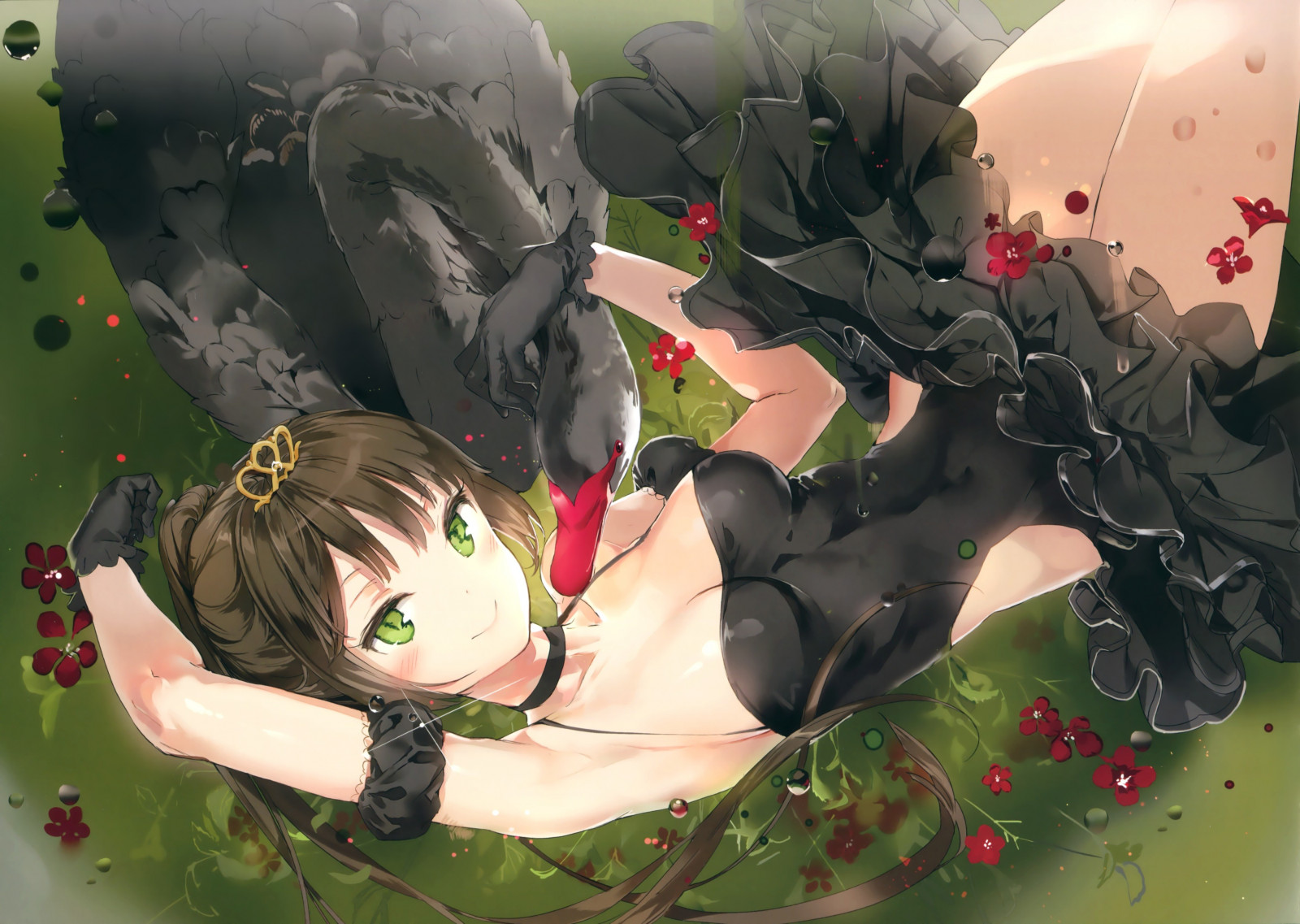 ilustrace, zvěř, obojek, anime, anime dívky, šaty, rukavice, manga, labuť, Původní znaky, koruna, komiks, Anmi, Snímek obrazovky, mecha