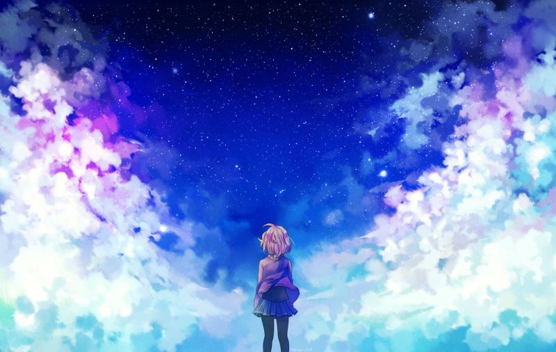sunlight, anime, anime girls, sky, clouds, blue sunlight, anime, anime girls, sky, clouds, blue