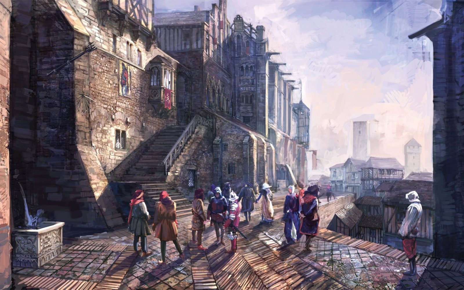 videohry, ulice, panoráma města, Cestovní ruch, Koncepce umění, Zaklínač, Witcher 3 Wild Hunt, město, obraz, Snímek obrazovky, dávná historie, zájezdy, středověk