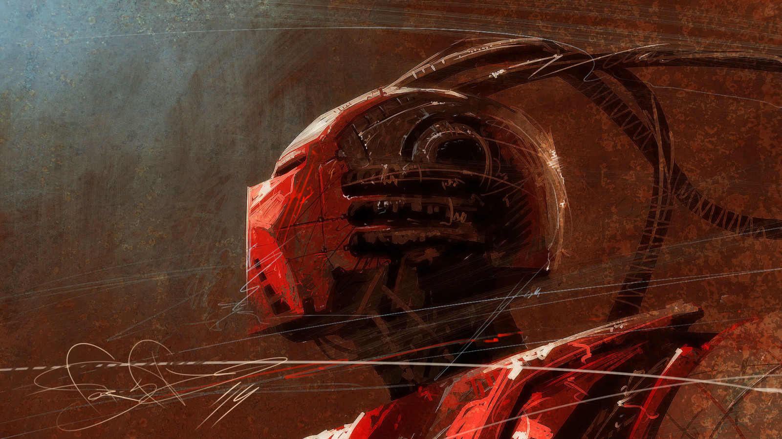 malování, Červené, odraz, dřevo, Mortal Kombat, cyborg, sektor, UMĚNÍ, barva, tma, Snímek obrazovky