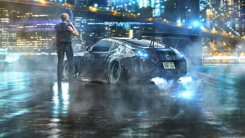auto, cyberpunk, vozidlo, Nissan, Nissan 370 Z, digital art