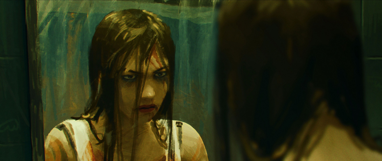 Wallpaper women, mirror, reflection, artwork, dark, blood,