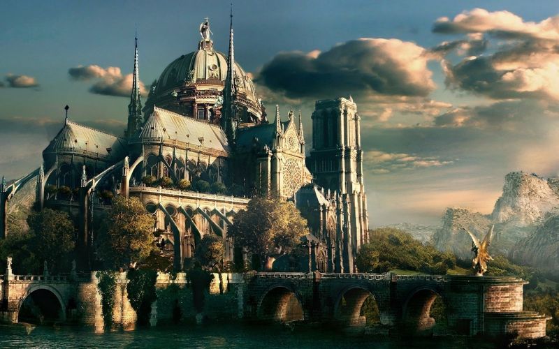 fantasy umění, budova, umělecká díla, panoráma města, odraz, Cestovní ruch fantasy umění, budova, umělecká díla, panoráma města, odraz, Cestovní ruch