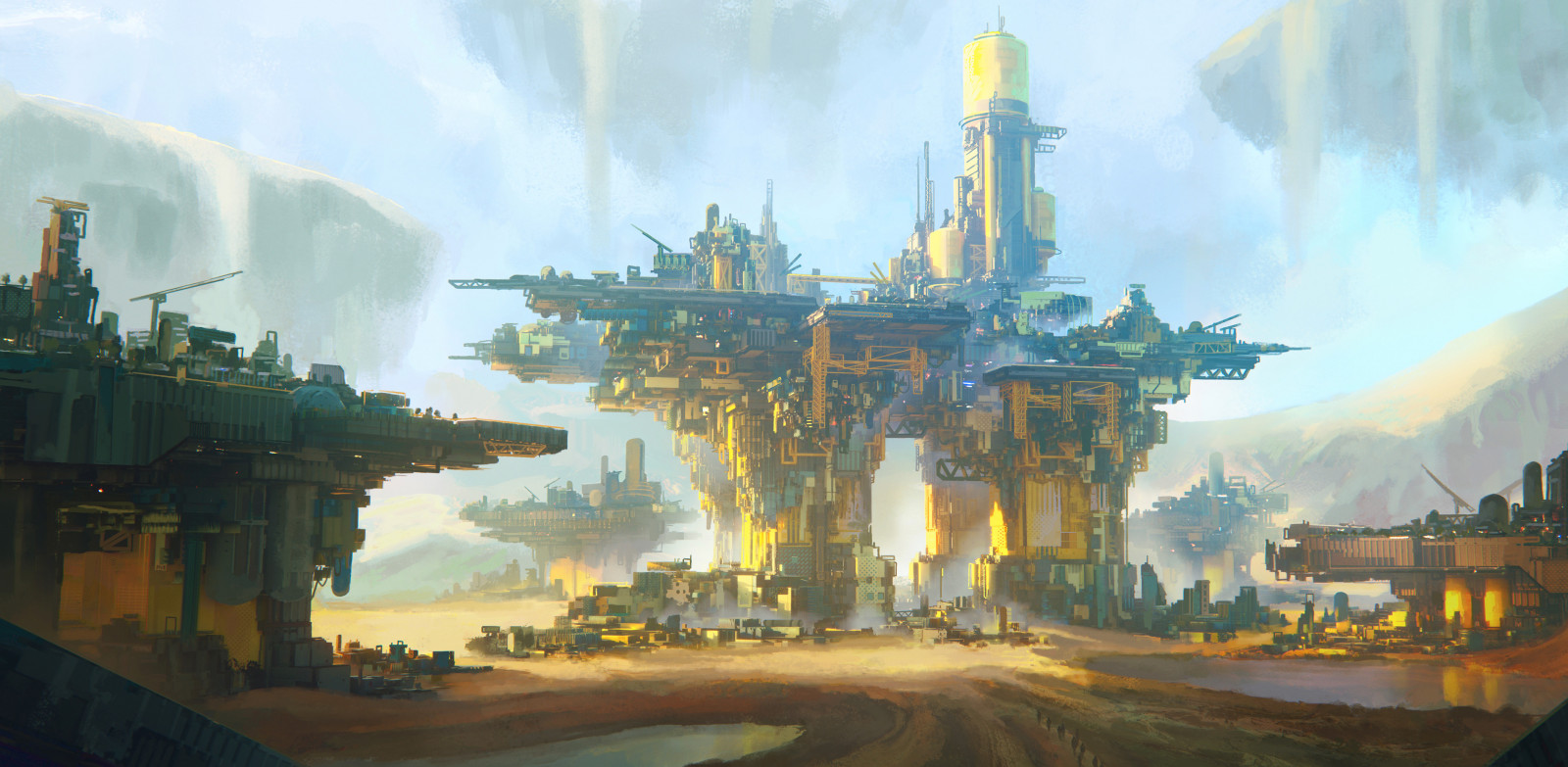 Wallpaper : oil rig, science fiction, artwork, ArtStation 3800x1861 ...