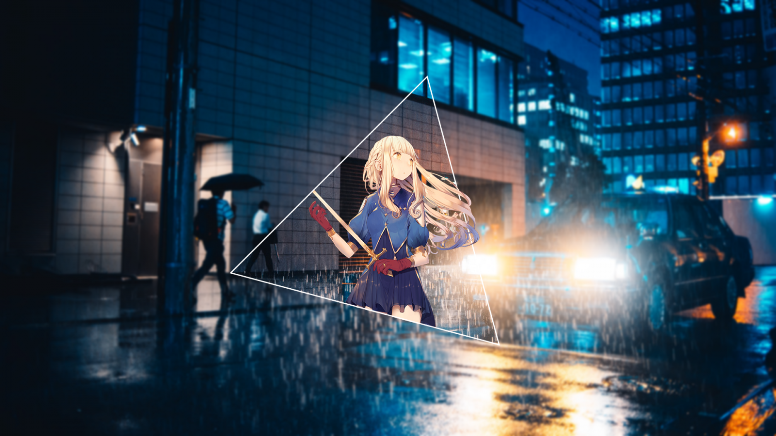 notte, anime, anime girls, minimalismo, urbano, riflessione, blu, sfocato, leggero, prestazione, palcoscenico, Teatro musicale, performance art