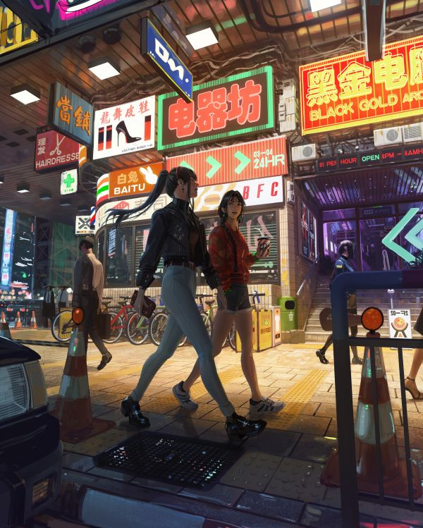 artwork,GUWEIZ,women,original characters,drawing,2D