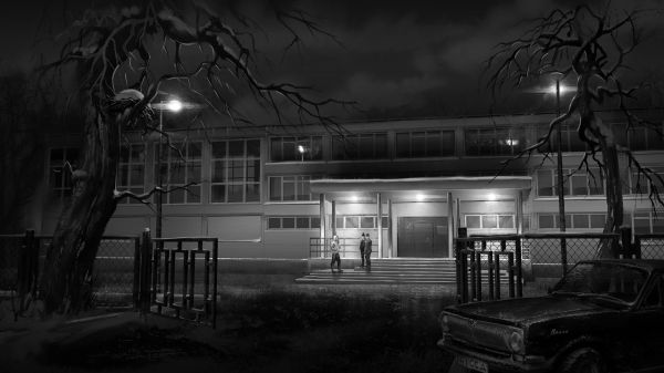 Tiny Bunny,monochrome,Russia,horror,school,night