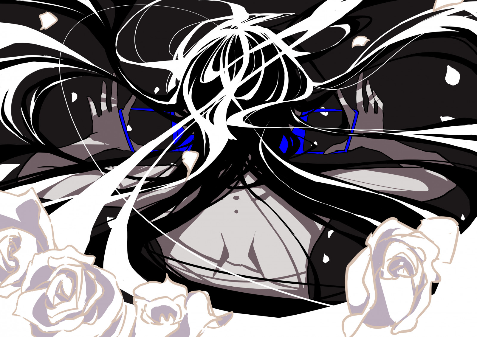 Nico Tina, minimalismus, anime dívky, two tone hair, květiny