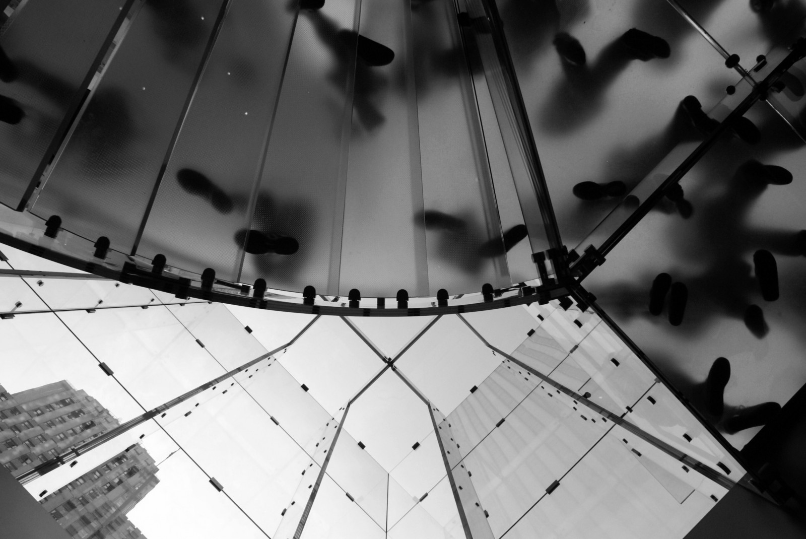 bianca, nero, monocromo, architettura, spazio, cielo, fotografia, simmetria, cubo, bicchiere, metallo, impronte, scala, struttura, York, angolo, leggero, Mela, nuovo, linea, negozio, caricato da flickrmobile, flickriosapp filtro NoFilter, giorno, viale, 5 °, bianco e nero, fotografia in bianco e nero, illuminazione diurna, stock photography