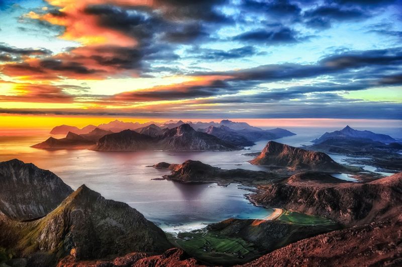 nori,peisaj,Insulele Lofoten,2000x1330 px,plajă,Munte