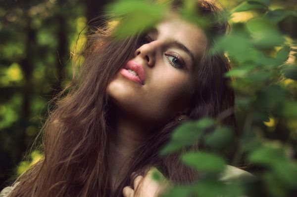 face, sunlight, women, model, portrait, forest