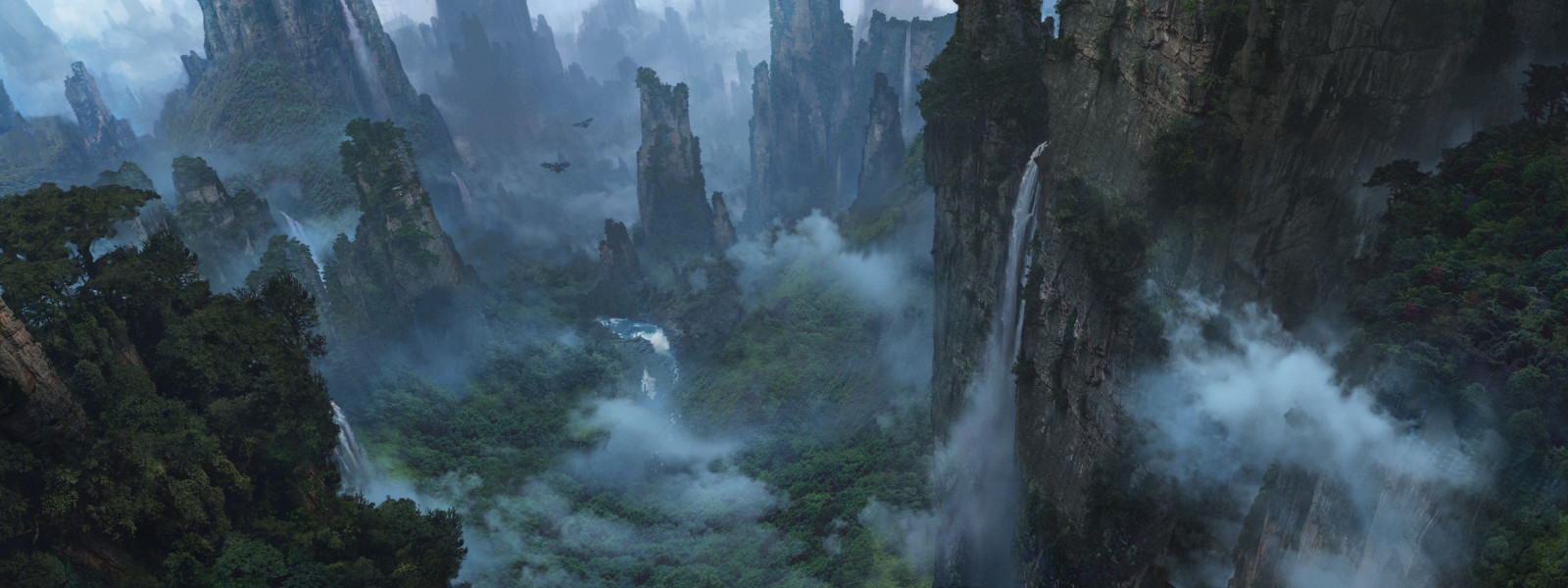 landskab, Skov, vandfald, Fantasy kunst, Avatar, dal, jungle, regnskov, Terræn, skærmbillede, levested, naturligt miljø, atmosfærisk fænomen, geologisk fænomen, vand funktion