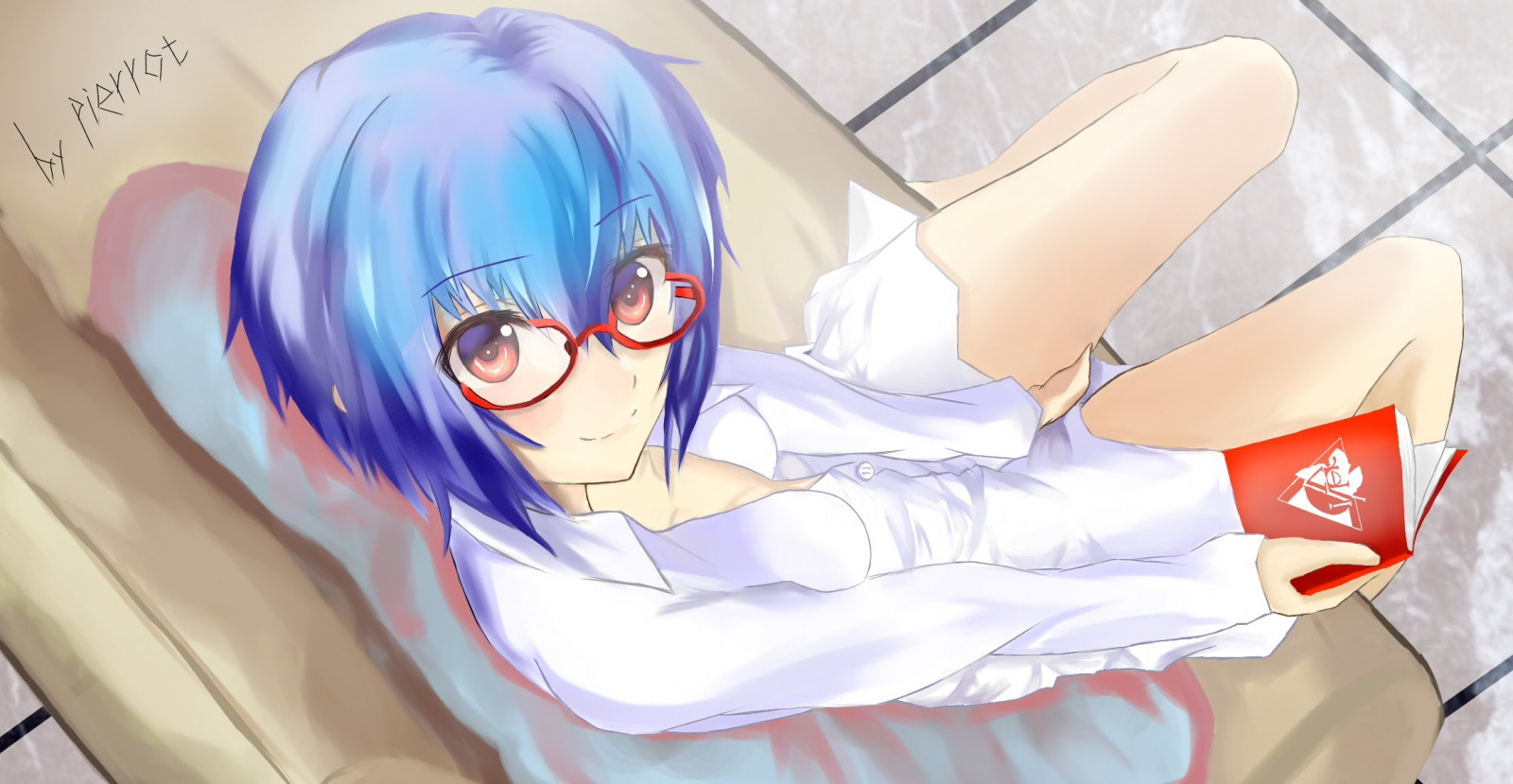 ilustrasi, anime, gadis anime, Neon Genesis Evangelion, Ayanami Rei, mulut, mangaka
