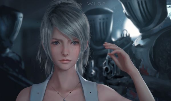 video games,fantasy art,long hair,black hair,artwork,WLOP