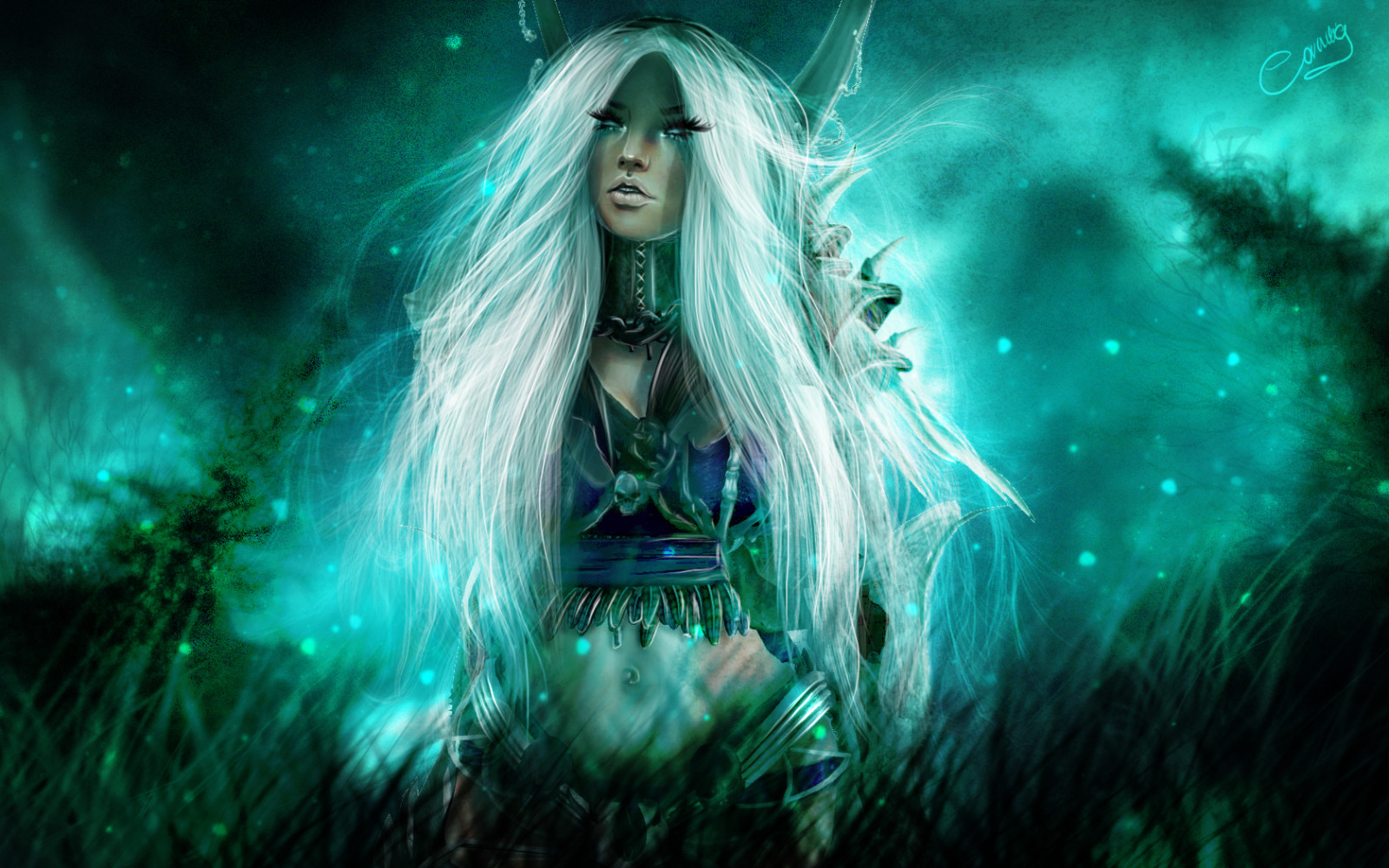 stromy, ilustrace, tráva, fotografování, řeřavý, vlasy, život, půlnoc, dlouho, Krásná, tma, fantazie, druhý, elf, víla, Snímek obrazovky, počítač tapeta, fiktivní postava, zvláštní efekty, třpytivý, Cornelia, dyrssen