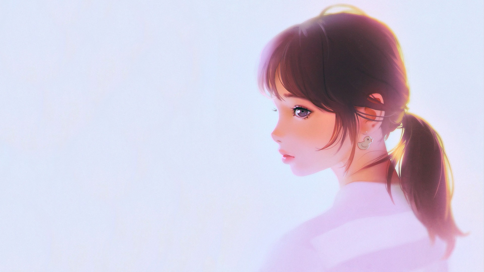 výkres, digitální umění, ženy, model, anime, umělecká díla, černé vlasy, vlasy, Ilya Kuvshinov, růžový, kůže, dívka, krása, oko, smysl, účes, focení, orgán, interakce