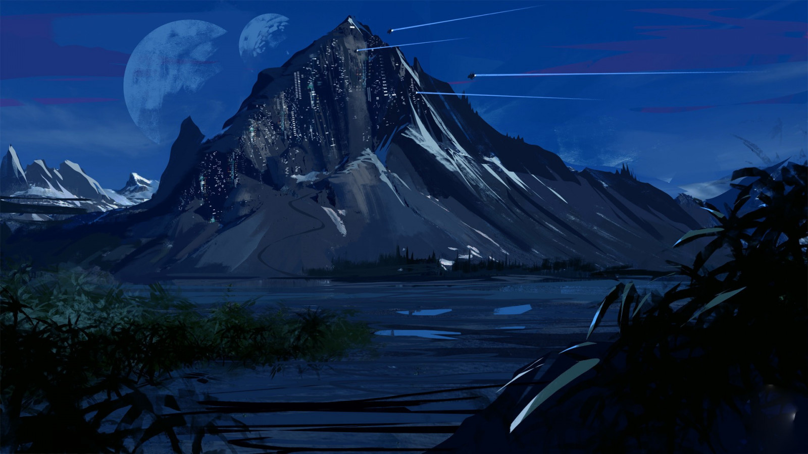 ilustrácie, hory, noc, umelecké diela, súmrak, terén, vrch, svitania, screenshot, atmosférický jav, počítač tapeta, horských reliéf, landform, geografický rys, ekosystém, pohorie