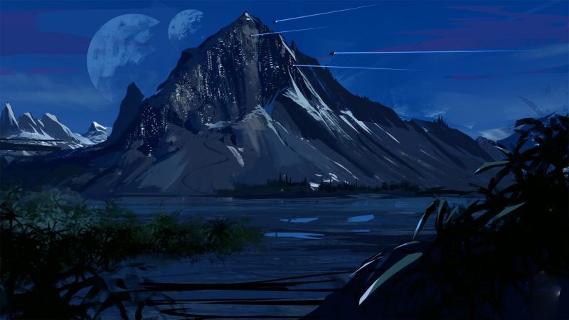 illustration, mountains, artwork, night, dusk, Terrain illustration, mountains, artwork, night, dusk, Terrain