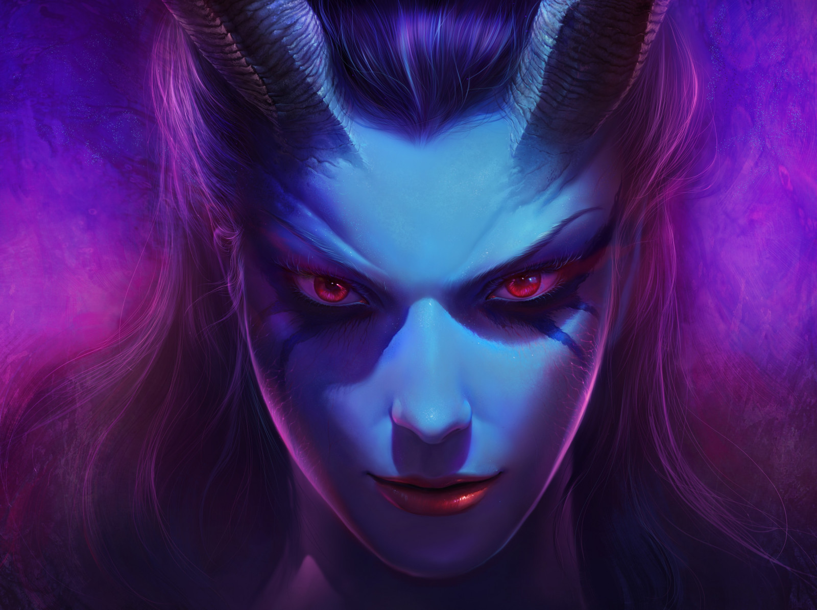 Wallpaper ilustrasi, ungu, biru, Dota 2, Queen of Pain, warna, kegelapan, screenshot