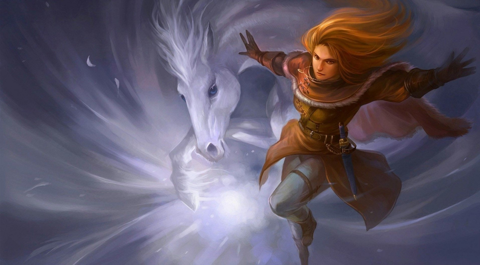 Frau, Fantasiekunst, Anime, Pferd, Kunstwerk, Mythologie, Flügel, Bildschirmfoto, Computer-Tapete, erfundener Charakter, Frau Krieger, 1914x1059 px