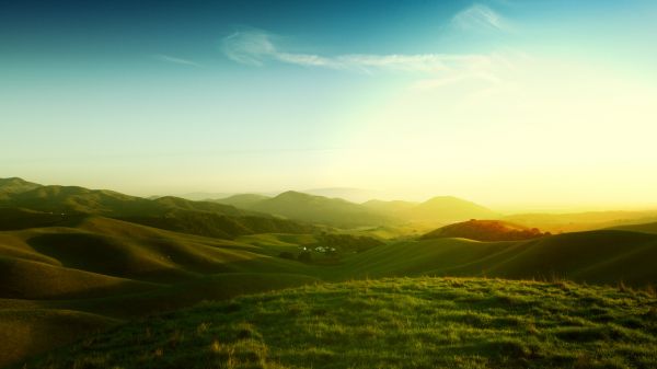 meadows,hills,green,clouds,sky,grass
