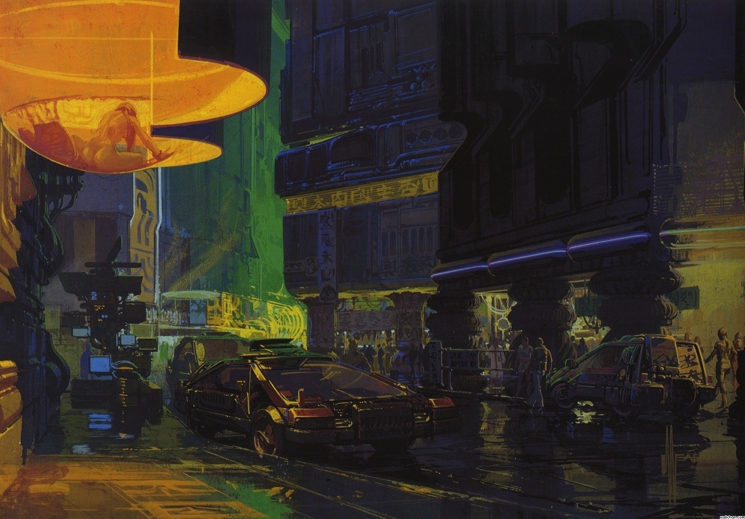 maleri, nat, afspejling, kunstværk, aften, Syd Mead, Bladerunner, KUNST, farve, mørke, skærmbillede, byområde