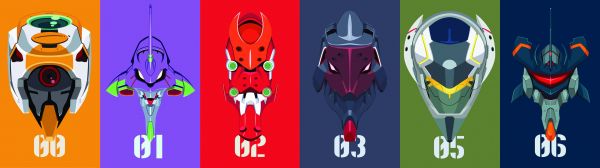 illustration,Neon Genesis Evangelion,weapon,EVA Unit 01,minimalism,multiple display