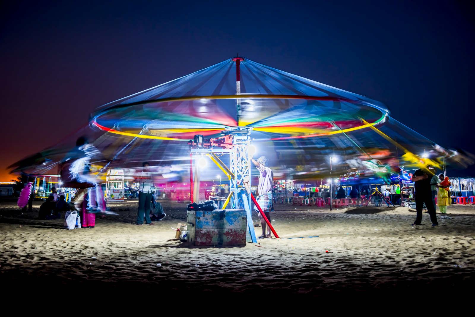 Wallpaper India, Marina, lights, evening, madras, merrygoround