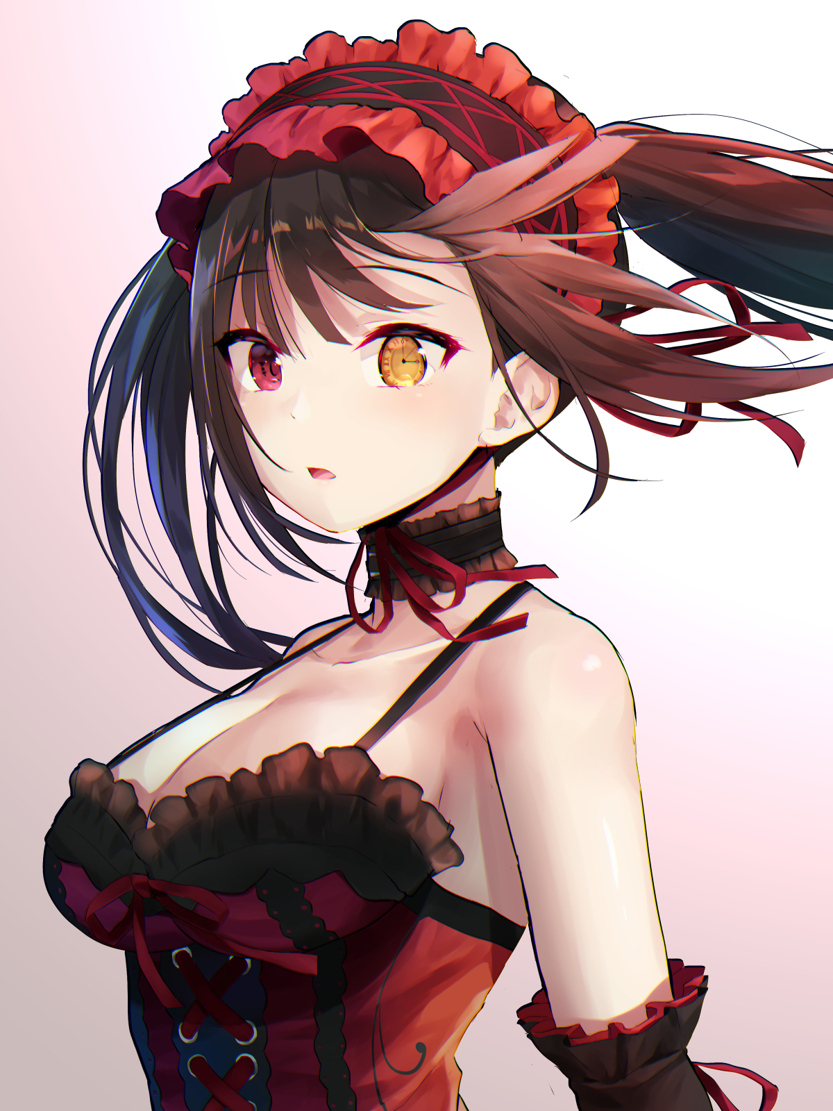 heterocromie, deschide gura, anime, twintails, cravată, rochie, roși, Data Live, în căutarea departe, Tied Hair