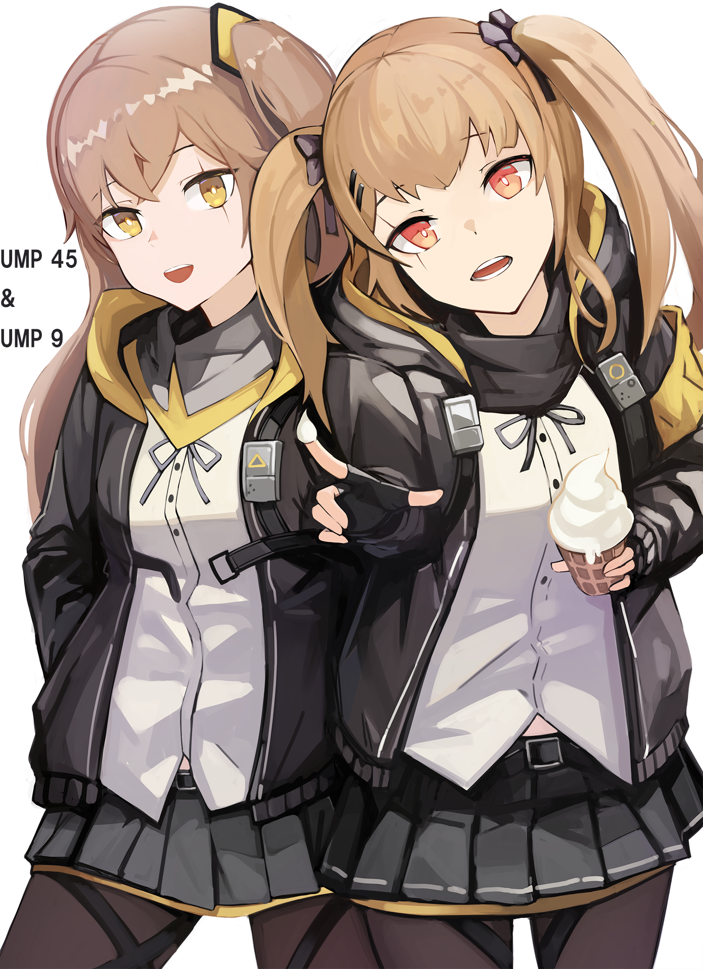 anime, anime dívky, dívky Frontline, UMP9 Girls Frontline, ump45 Girls Frontline, dlouhé vlasy, long sleeves, twintails, ryšavý, šedé vlasy, umělecká díla, digitální umění, fan art