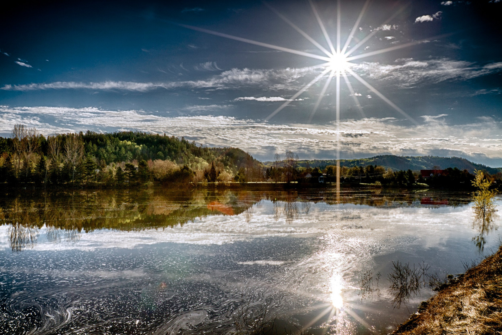 Wallpaper sunlight, landscape, night, lake, water, nature, reflection, sky, snow, winter