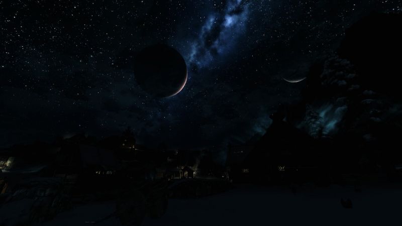 noc, nebe, Měsíc, měsíční svit, atmosféra, The Elder Scrolls V Skyrim noc, nebe, Měsíc, měsíční svit, atmosféra, The Elder Scrolls V Skyrim
