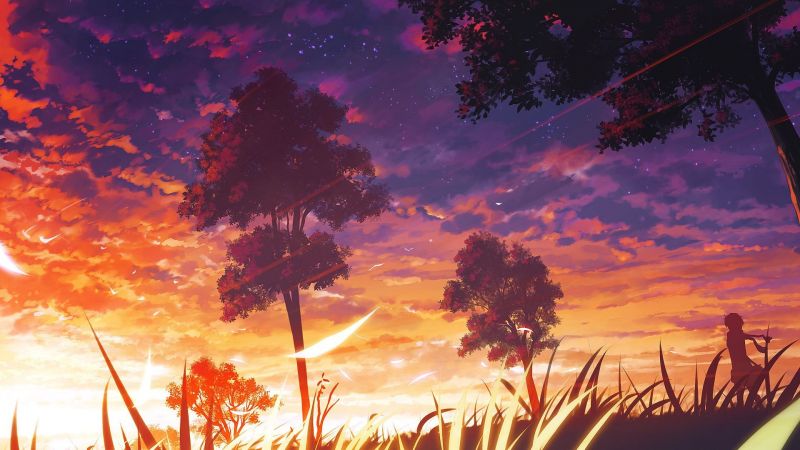 slunečnímu záření, západ slunce, anime, anime dívky, nebe, svítání slunečnímu záření, západ slunce, anime, anime dívky, nebe, svítání