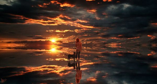 artwork,Abrar Khan,digital art,fantasy art,reflection,sunrise