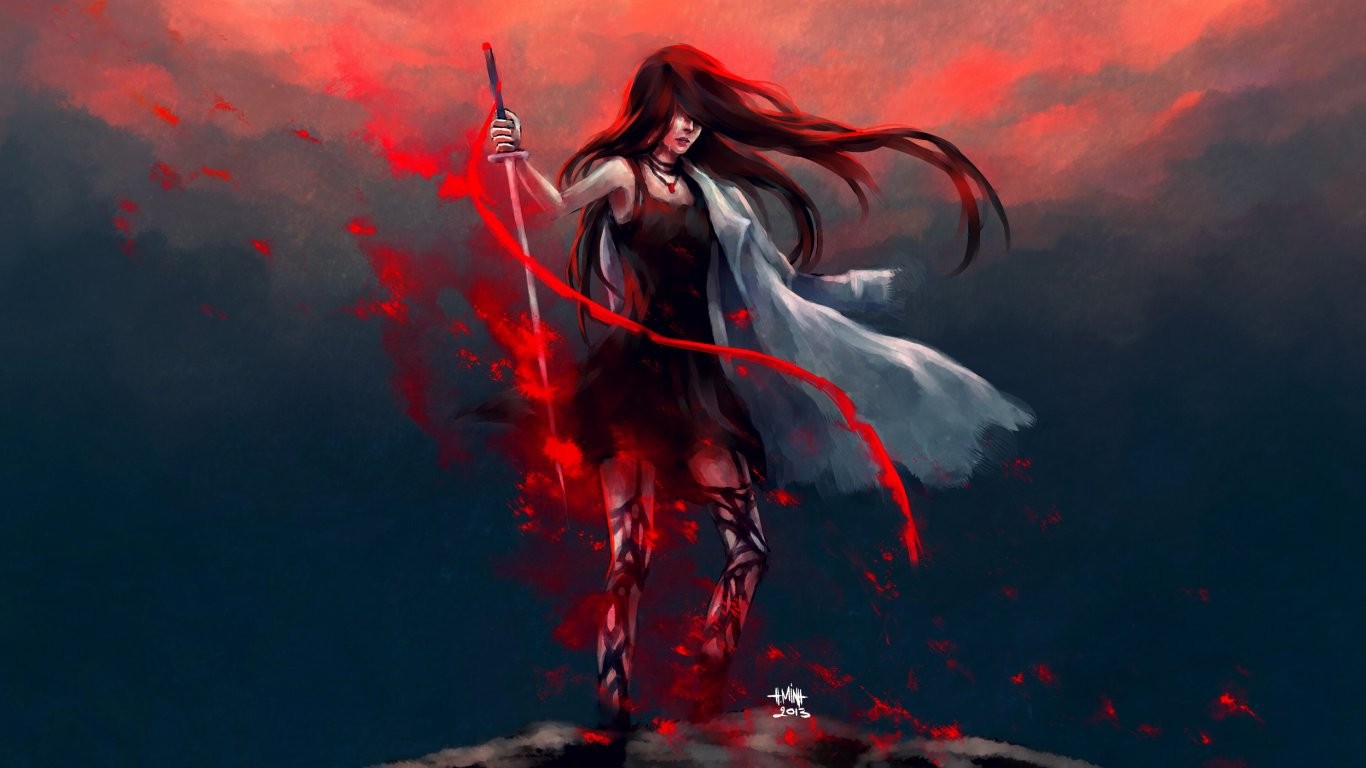 illustration, Kvinder, Fantasy kunst, Fantasy pige, anime, våben, sværd, skærmbillede, computer tapet, fiktiv karakter, specielle effekter, geologisk fænomen