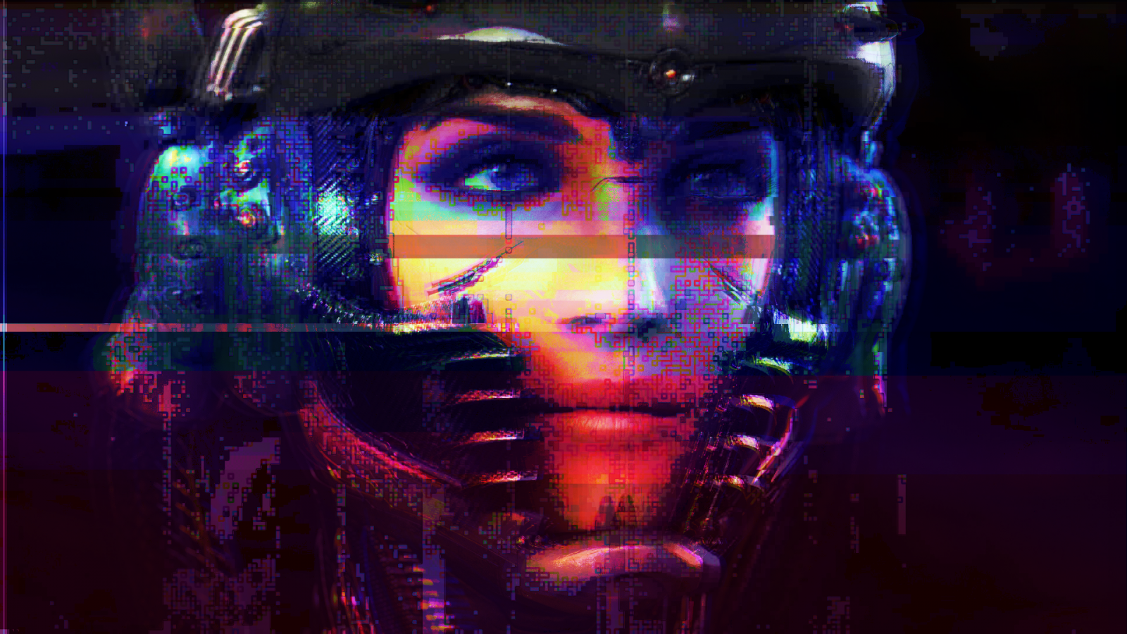 notte, cyberpunk, glitch art, leggero, colore, palcoscenico, oscurità, effetti speciali
