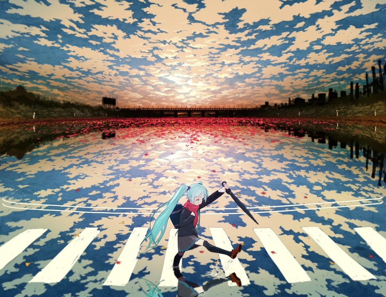 luce del sole, mare, acqua, riflessione, mattina, Vocaloid, Hatsune Miku, fiore